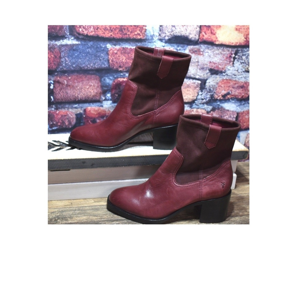Frye Burgundy Leather & Suede Ankle Booties